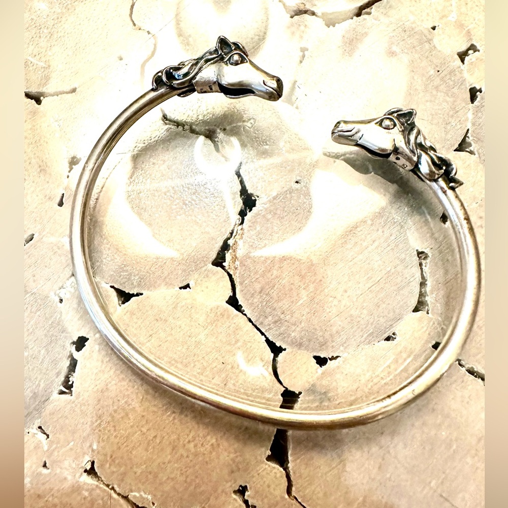 Sterling Silver Horse Head Flex Bangle Bracelet - image 1